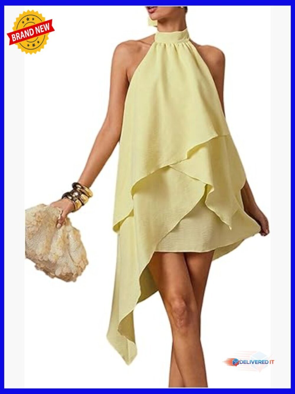Halter Backless Ruffle Dress, Sleeveless Cocktail Wedding Guest